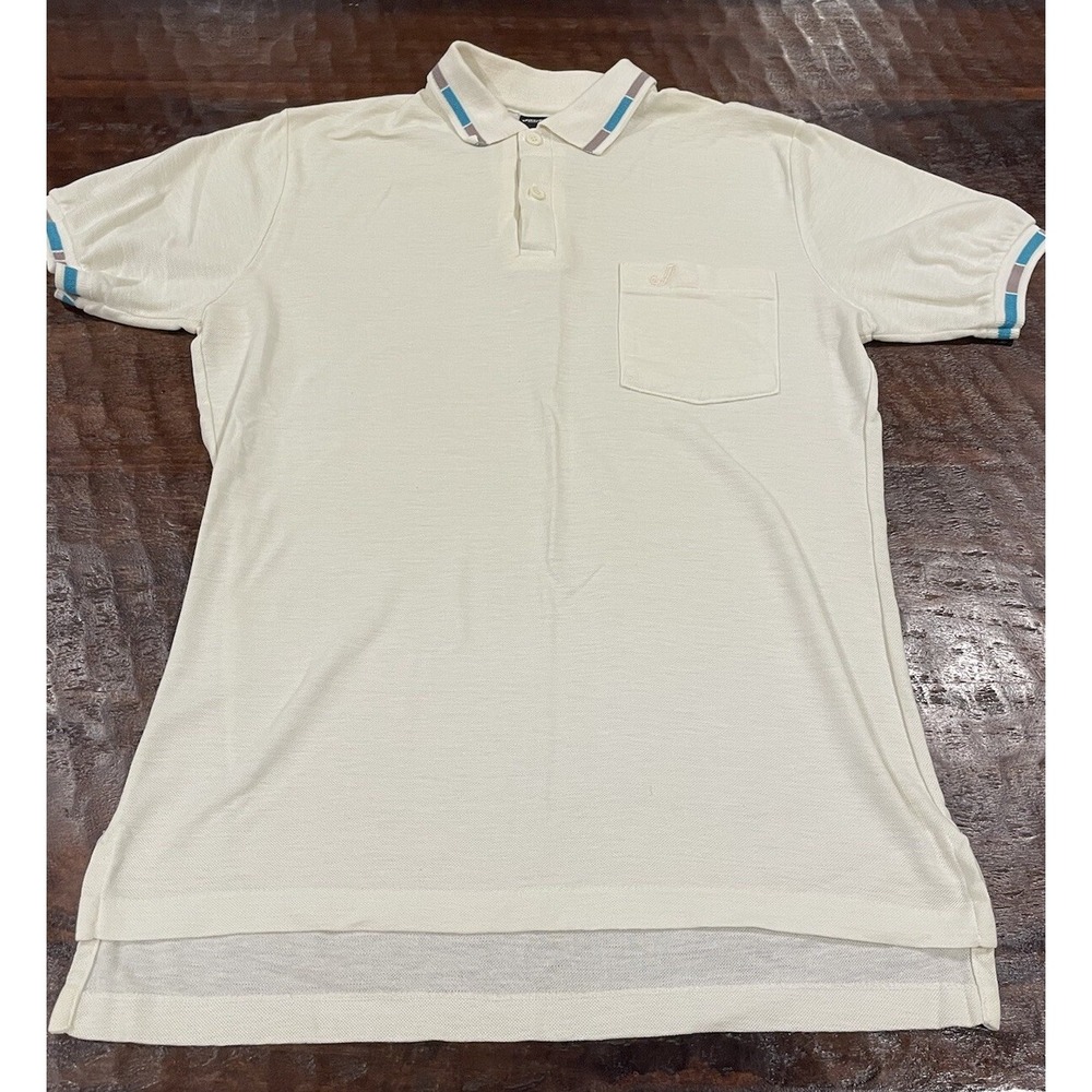 Vintage 80s Jantzen Polo Shirt‎ Mens Medium White Chest Pocket Retro Tennis Prep